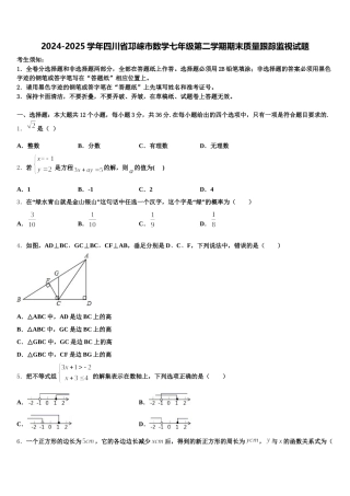 2024-2025学年四川省邛崃市数学七年级第二学期期末质量跟踪监视试题含解析