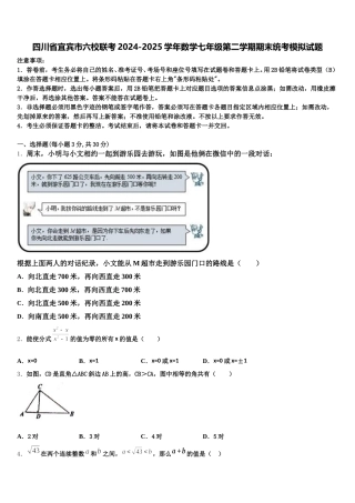 四川省宜宾市六校联考2024-2025学年数学七年级第二学期期末统考模拟试题含解析