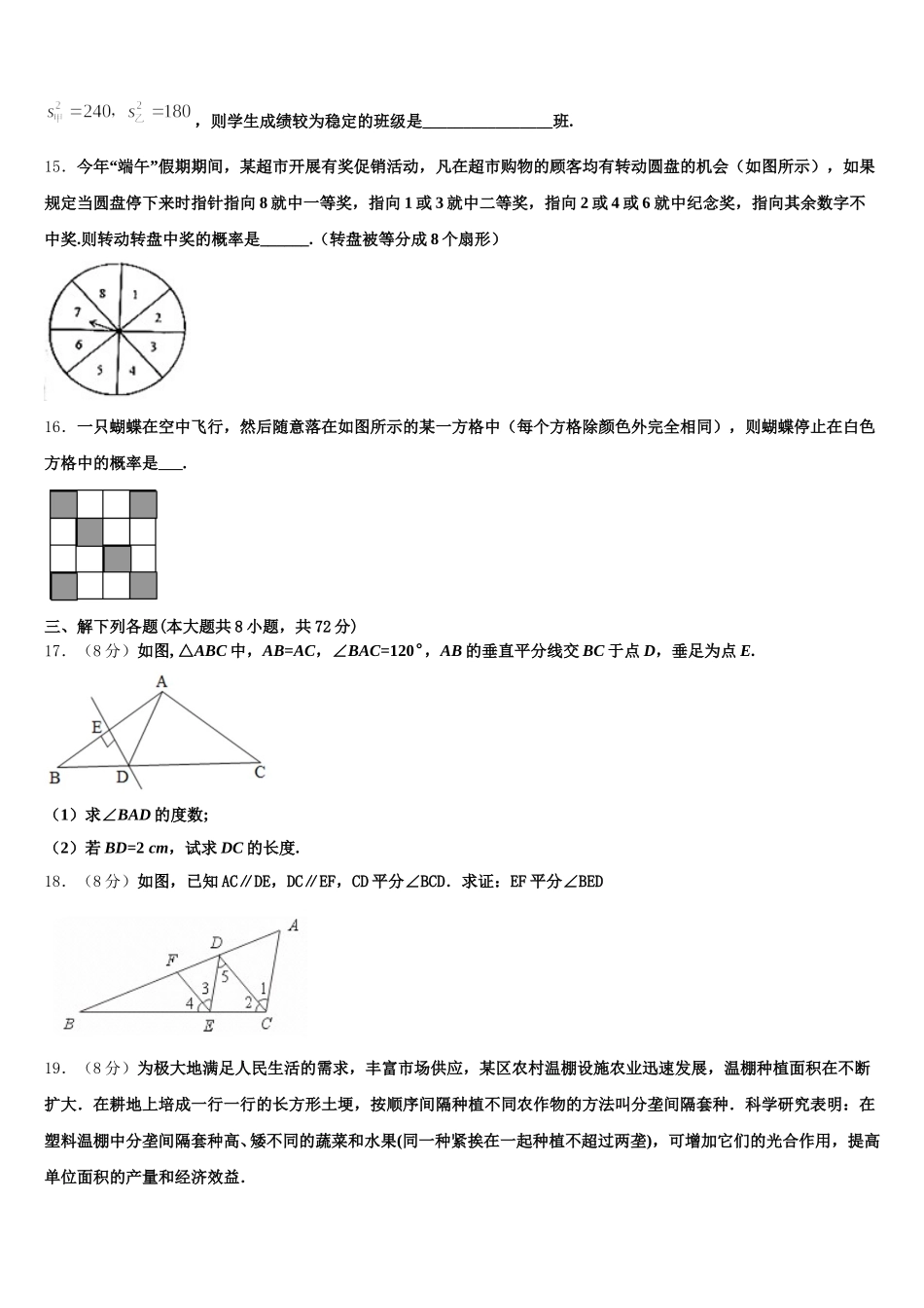 2024-2025学年四川省南充市阆中学市阆中学数学七下期末复习检测模拟试题含解析_第3页