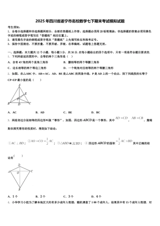 2025年四川省遂宁市名校数学七下期末考试模拟试题含解析