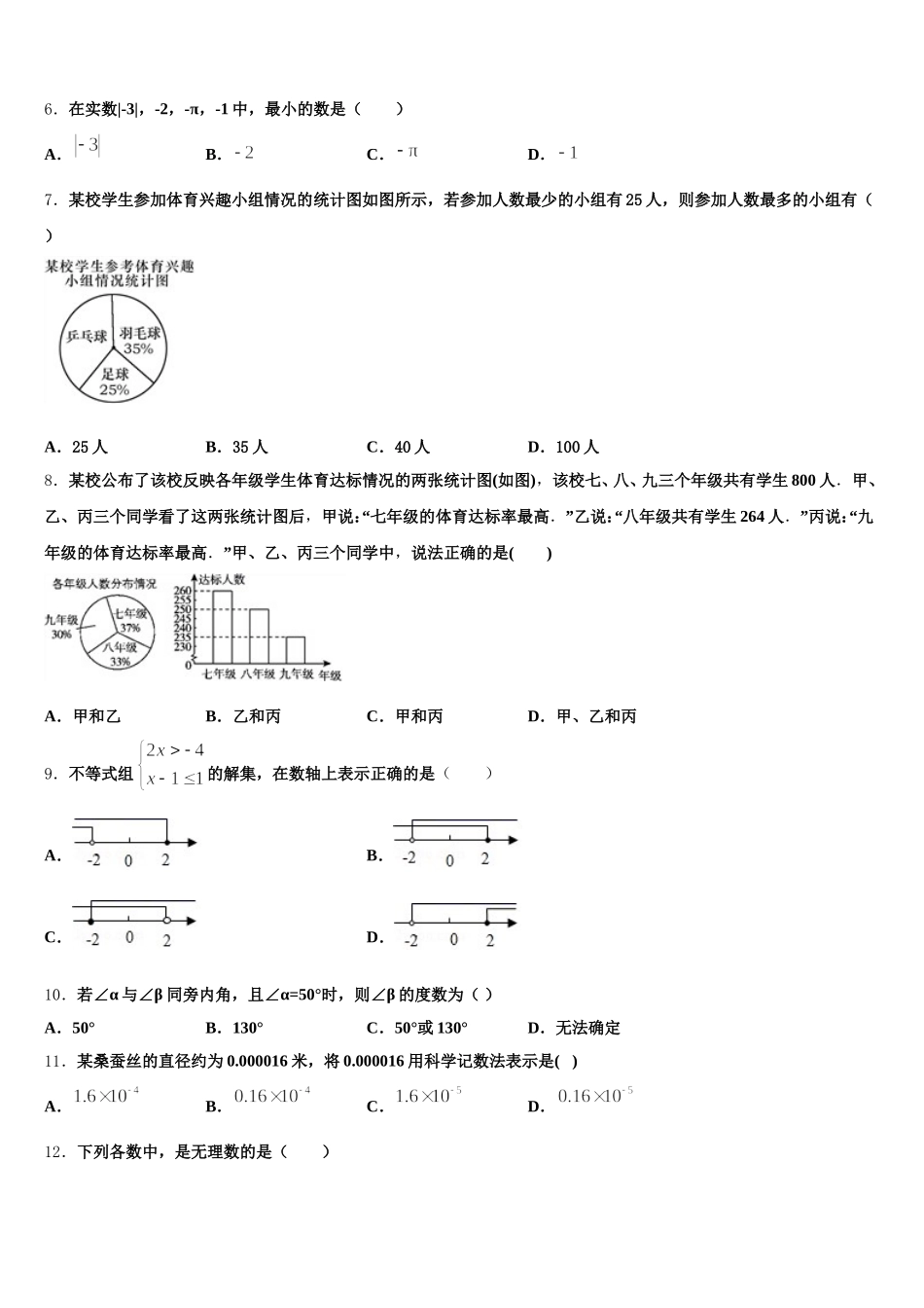 四川省达州市达川区2024-2025学年数学七年级第二学期期末监测模拟试题含解析_第2页