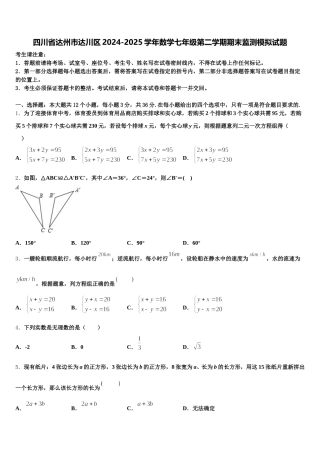 四川省达州市达川区2024-2025学年数学七年级第二学期期末监测模拟试题含解析