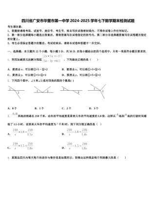 四川省广安市华蓥市第一中学2024-2025学年七下数学期末检测试题含解析