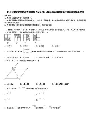 四川省北大附中成都为明学校2024-2025学年七年级数学第二学期期末经典试题含解析