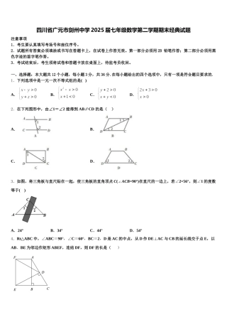 四川省广元市剑州中学2025届七年级数学第二学期期末经典试题含解析