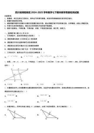 四川省绵阳地区2024-2025学年数学七下期末教学质量检测试题含解析