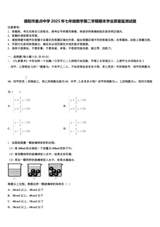 德阳市重点中学2025年七年级数学第二学期期末学业质量监测试题含解析