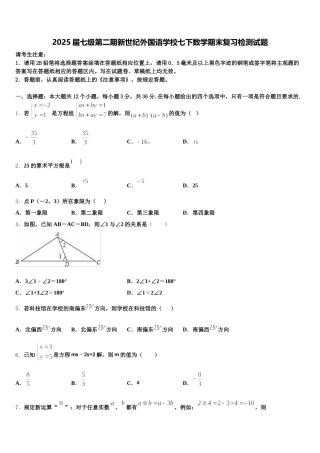 2025届七级第二期新世纪外国语学校七下数学期末复习检测试题含解析
