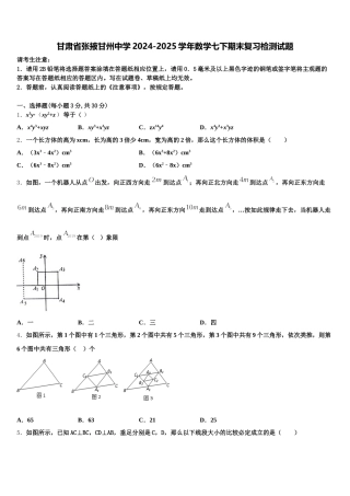 甘肃省张掖甘州中学2024-2025学年数学七下期末复习检测试题含解析