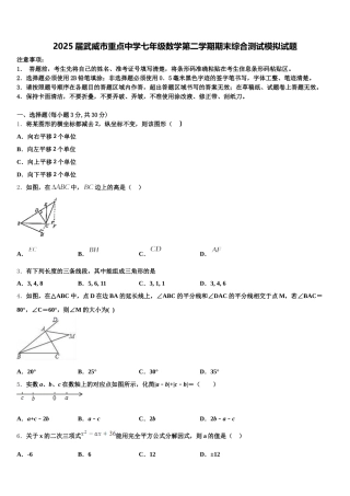 2025届武威市重点中学七年级数学第二学期期末综合测试模拟试题含解析