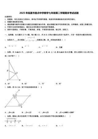 2025年临夏市重点中学数学七年级第二学期期末考试试题含解析
