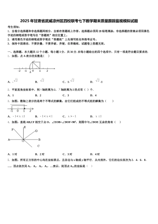 2025年甘肃省武威凉州区四校联考七下数学期末质量跟踪监视模拟试题含解析