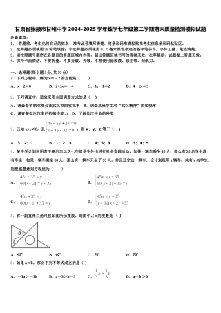 甘肃省张掖市甘州中学2024-2025学年数学七年级第二学期期末质量检测模拟试题含解析