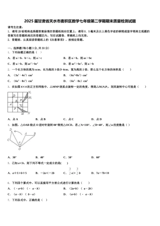 2025届甘肃省天水市麦积区数学七年级第二学期期末质量检测试题含解析