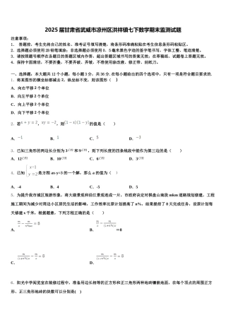2025届甘肃省武威市凉州区洪祥镇七下数学期末监测试题含解析