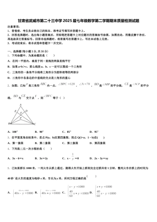 甘肃省武威市第二十三中学2025届七年级数学第二学期期末质量检测试题含解析