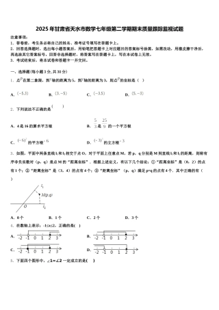 2025年甘肃省天水市数学七年级第二学期期末质量跟踪监视试题含解析