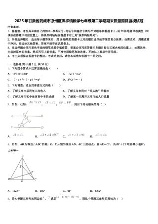 2025年甘肃省武威市凉州区洪祥镇数学七年级第二学期期末质量跟踪监视试题含解析