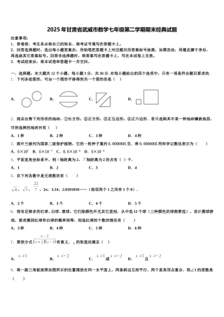 2025年甘肃省武威市数学七年级第二学期期末经典试题含解析