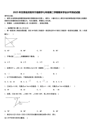 2025年甘肃省庆阳市宁县数学七年级第二学期期末学业水平测试试题含解析