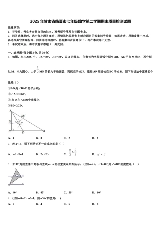 2025年甘肃省临夏市七年级数学第二学期期末质量检测试题含解析