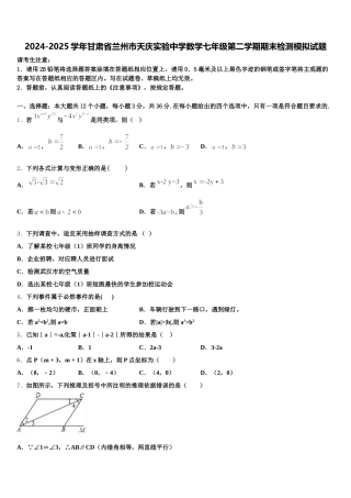 2024-2025学年甘肃省兰州市天庆实验中学数学七年级第二学期期末检测模拟试题含解析