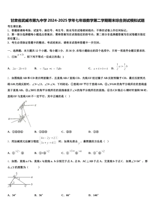 甘肃省武威市第九中学2024-2025学年七年级数学第二学期期末综合测试模拟试题含解析
