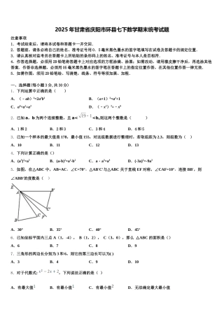 2025年甘肃省庆阳市环县七下数学期末统考试题含解析