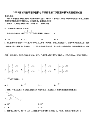 2025届甘肃省平凉市名校七年级数学第二学期期末教学质量检测试题含解析