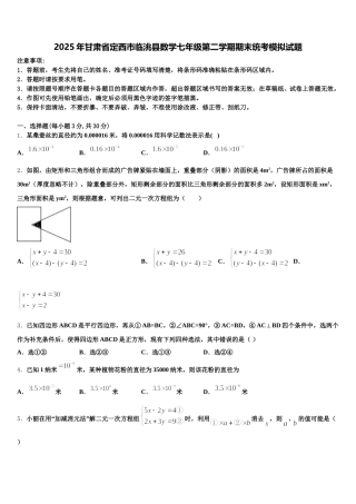 2025年甘肃省定西市临洮县数学七年级第二学期期末统考模拟试题含解析