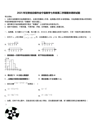 2025年甘肃省白银市会宁县数学七年级第二学期期末调研试题含解析