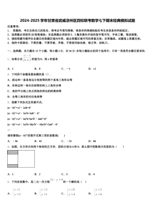 2024-2025学年甘肃省武威凉州区四校联考数学七下期末经典模拟试题含解析