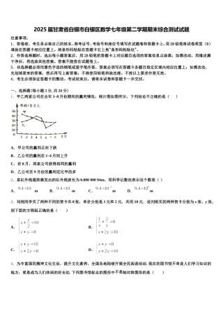 2025届甘肃省白银市白银区数学七年级第二学期期末综合测试试题含解析