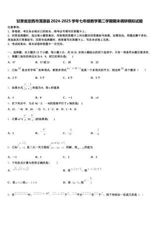 甘肃省定西市渭源县2024-2025学年七年级数学第二学期期末调研模拟试题含解析