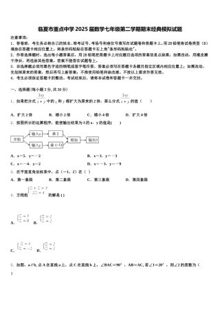 临夏市重点中学2025届数学七年级第二学期期末经典模拟试题含解析
