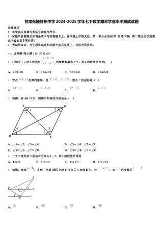 甘肃张掖甘州中学2024-2025学年七下数学期末学业水平测试试题含解析
