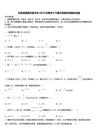 甘肃省陇南市某中学2025年数学七下期末质量检测模拟试题含解析