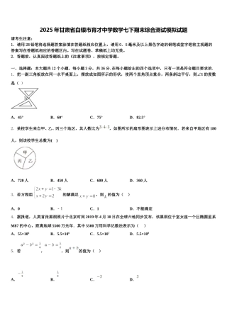 2025年甘肃省白银市育才中学数学七下期末综合测试模拟试题含解析