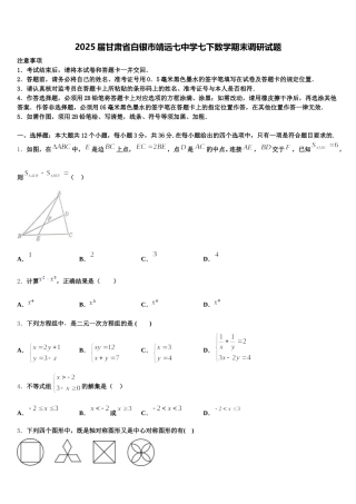 2025届甘肃省白银市靖远七中学七下数学期末调研试题含解析
