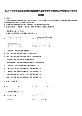 2025年甘肃省武威市凉州区永昌镇和寨九制学校数学七年级第二学期期末复习检测模拟试题含解析