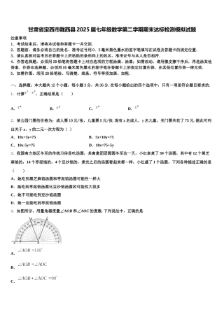 甘肃省定西市陇西县2025届七年级数学第二学期期末达标检测模拟试题含解析