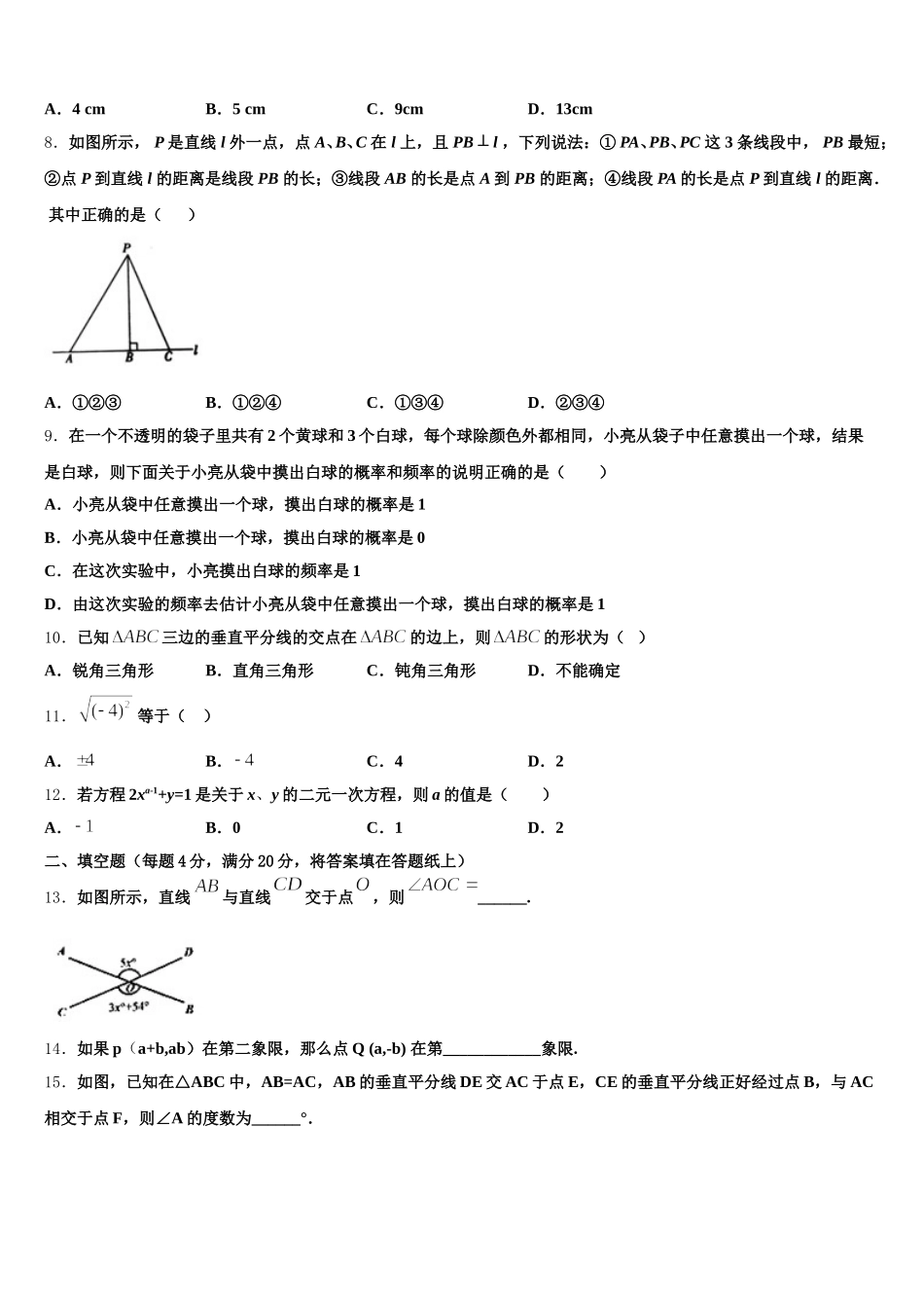 甘肃省庆阳宁县联考2025年数学七年级第二学期期末质量检测模拟试题含解析_第2页