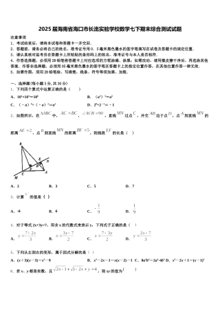 2025届海南省海口市长流实验学校数学七下期末综合测试试题含解析