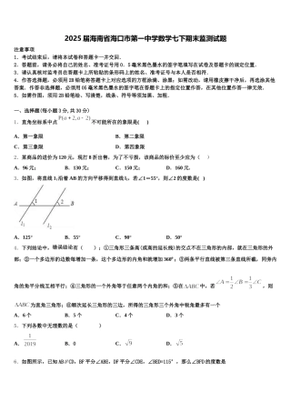 2025届海南省海口市第一中学数学七下期末监测试题含解析