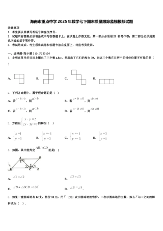 海南市重点中学2025年数学七下期末质量跟踪监视模拟试题含解析