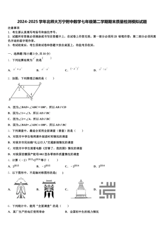 2024-2025学年北师大万宁附中数学七年级第二学期期末质量检测模拟试题含解析