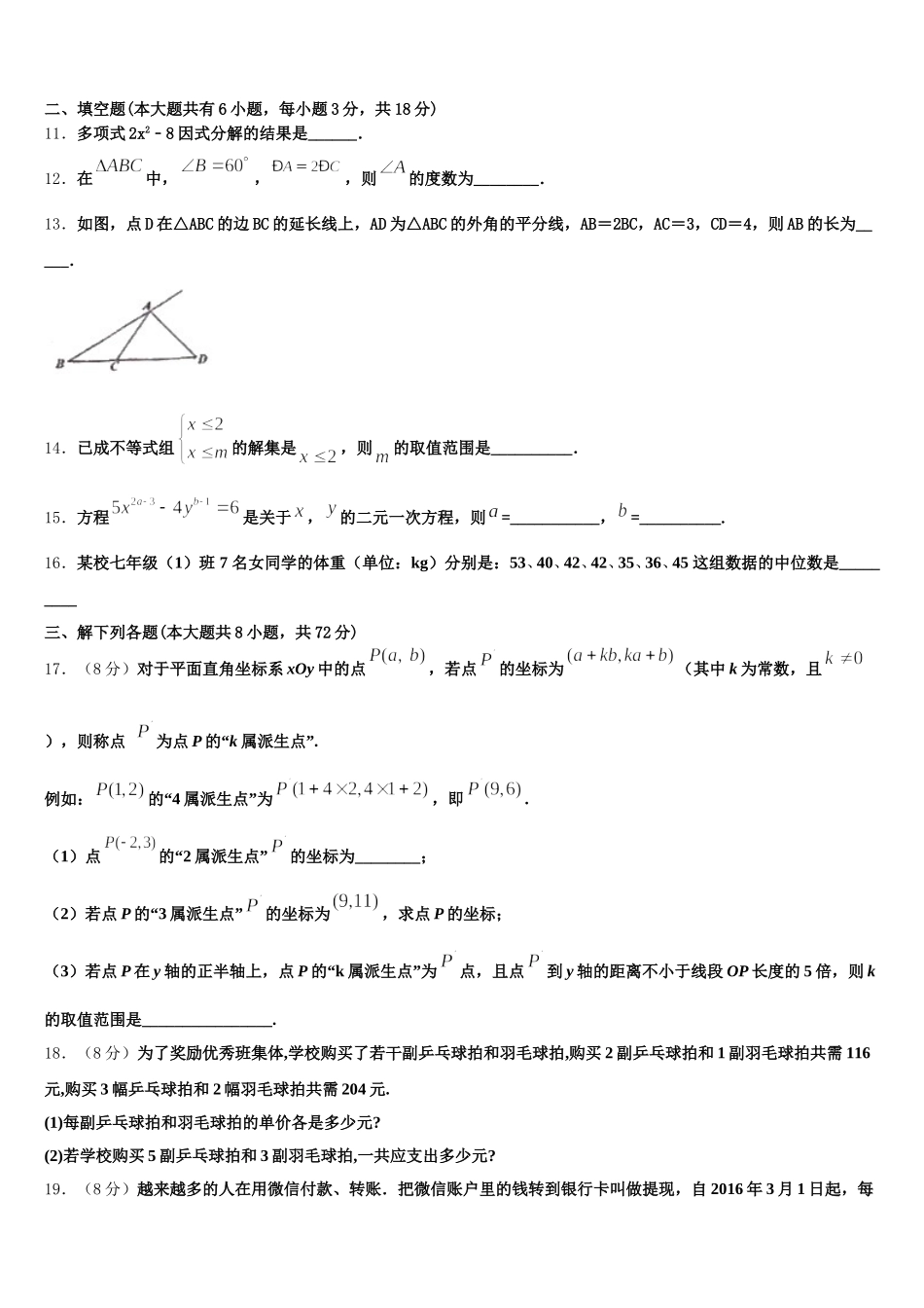 2024-2025学年海南省海口九中学海甸分校数学七年级第二学期期末学业水平测试模拟试题含解析_第3页
