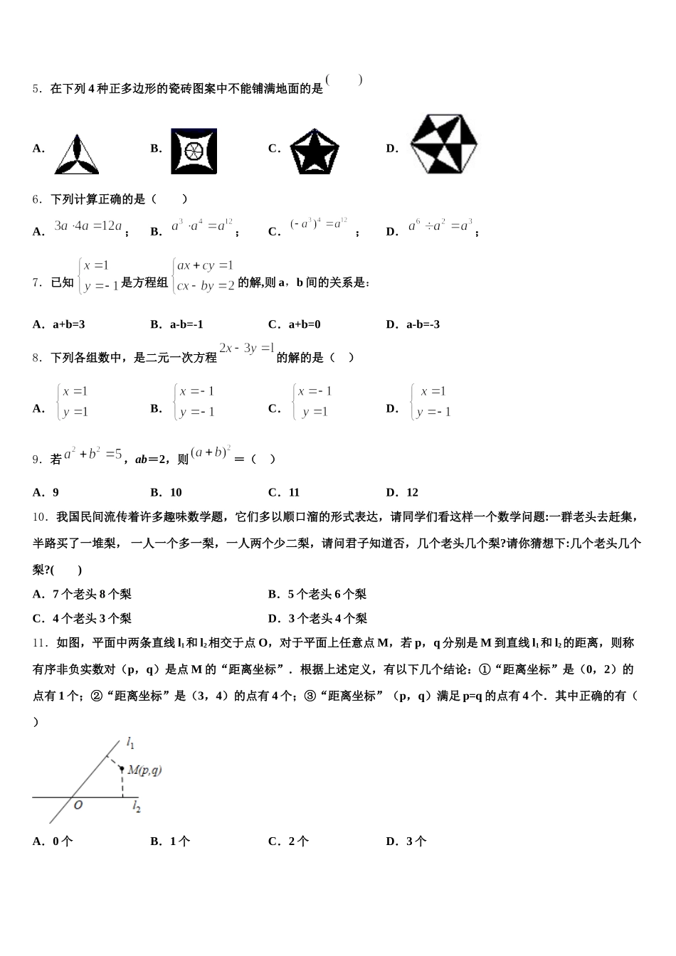 海南省白沙县2025年七年级数学第二学期期末教学质量检测模拟试题含解析_第2页