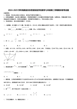 2024-2025学年海南省乐东思源实验学校数学七年级第二学期期末联考试题含解析