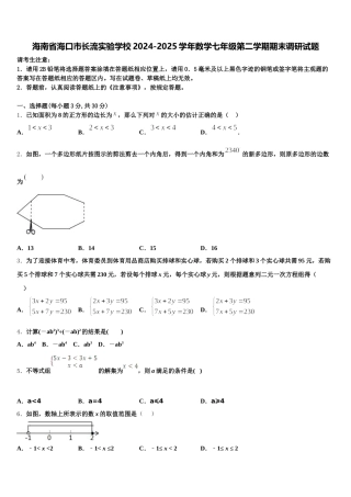 海南省海口市长流实验学校2024-2025学年数学七年级第二学期期末调研试题含解析